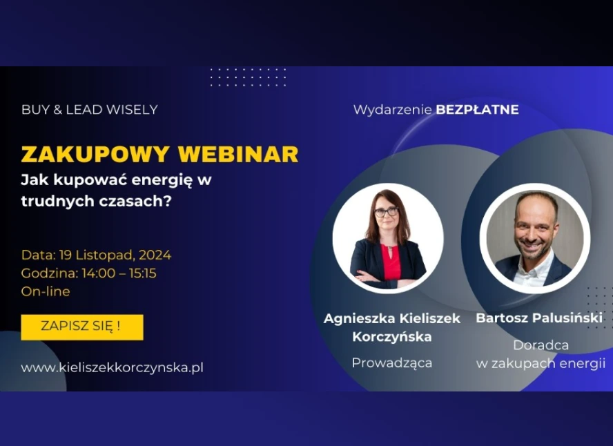 Baner promocyjny z Agnieszką Kieliszek Korczyńską i Bartoszem Palusińskim na webinar